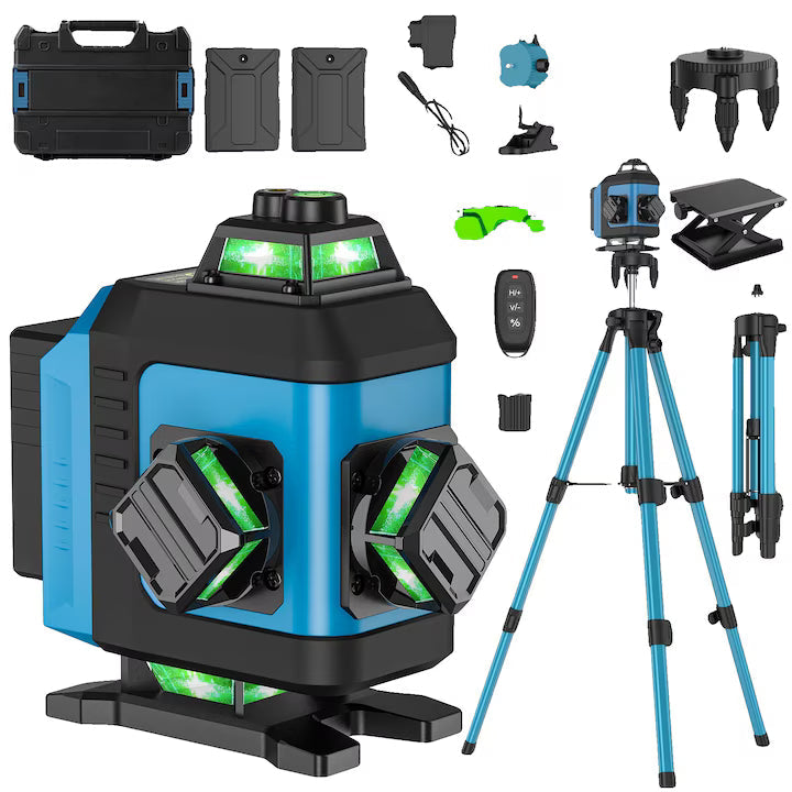 Laser nivel profesional 16 linii verde, rotire 360°, 2 acumulatori, precizie ±2mm/10m