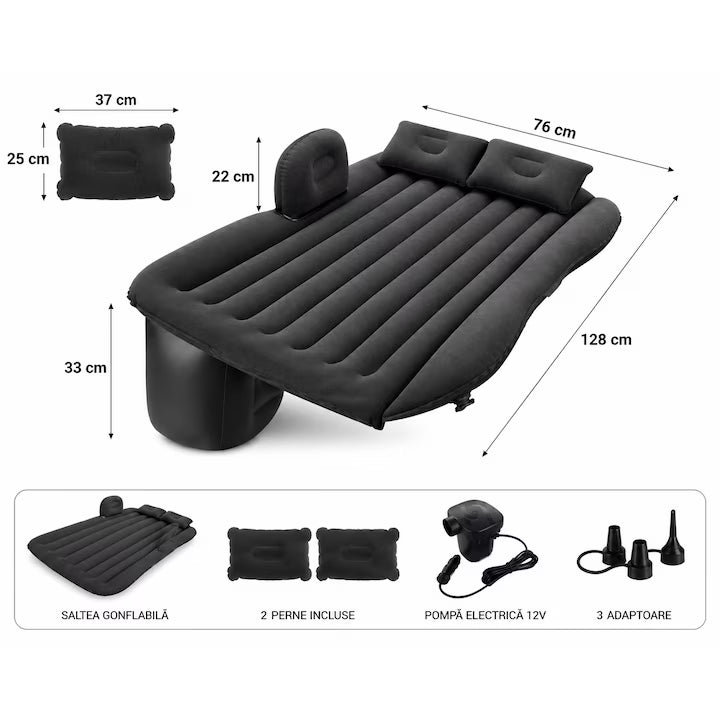 Saltea Gonflabilă pentru Mașină Couch Air – Pat Auto Confortabil cu Pompă Inclusă, 135×86×40 cm