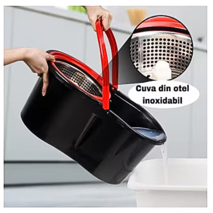 Set Mop Rotativ 360° cu Găleată Inox