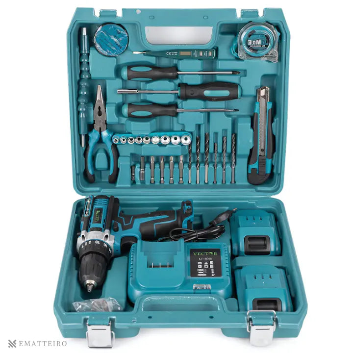 Trusă Bormașină cu Acumulator 36V, 2 Acumulatori Li-Ion, Încărcător și 37 Accesorii, 2 Viteze, 18 Trepte Cuplu, Mandrină Automată 10 mm, Valiză