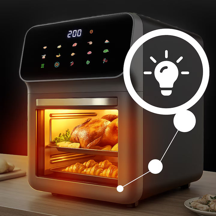 Friteuză cu Aer Cald 12L, Air Fryer Multifuncțional, 10 Programe, Ecran Touch Screen, Temperatură Reglabilă, Gătire Fără Ulei, Timer