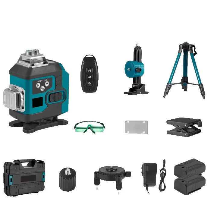 Laser nivel profesional 16 linii verde, rotire 360°, 2 acumulatori, precizie ±2mm/10m