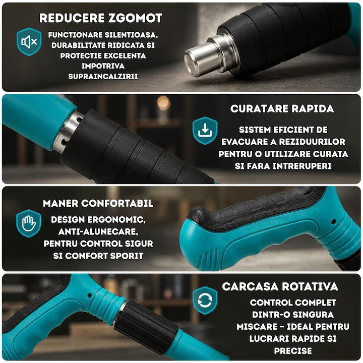 Pistol Manual pentru Bătut Cuie în Beton, Lemn și Metal, 3 Trepte de Reglare a Puterii, Funcționare fără Electricitate, 100 Cuie Incluse, Ulei de Întreținere și Cutie de Transport