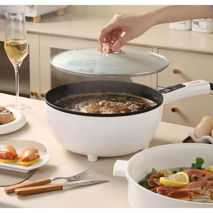 Tigaie Electrică Inteligentă MIGAS 26 cm, Multifuncțională, Înveliș Antiaderent, Control Digital, Timer, Capac Inclus, Pentru Prăjire, Fierbere și Gătire la Abur