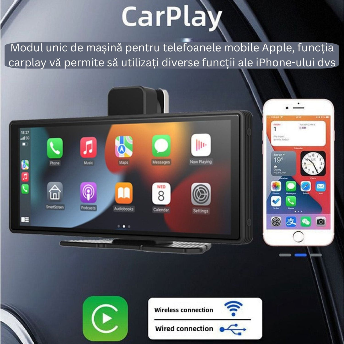 DVR Auto 10.26 inch cu Ecran Tactil, CarPlay, Camera Fata 4K si Spate 1K, Marsarier