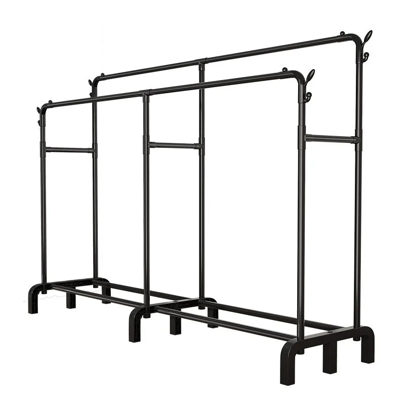 Suport Dublu pentru Haine, Metalic, cu Raft pentru Pantofi, Negru, 190 x 159 x 40 cm