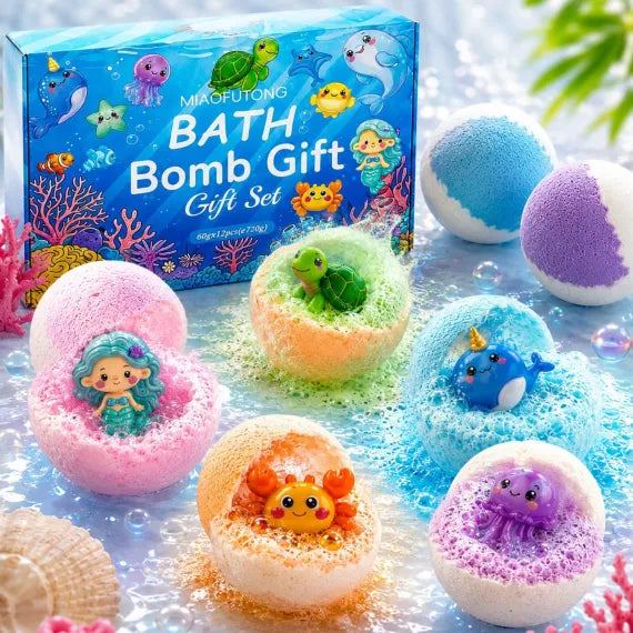 Set 12 Bile Efervescente pentru Baie Copii, Bombe de Baie Colorate, Arome Diferite, Cadou Distractiv pentru Fete și Băieți