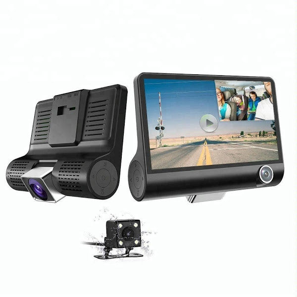 Blackbox L300-1 Triple Lens Dash Cam, Full-HD, Front/Rear/Interior Cameras, 4-inch Screen, G-Sensor