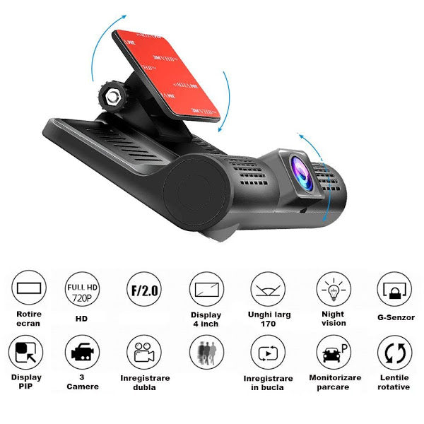 Camera Auto Duala Fata si Interior Full-HD 1080p cu Ecran Touch 4 Inch