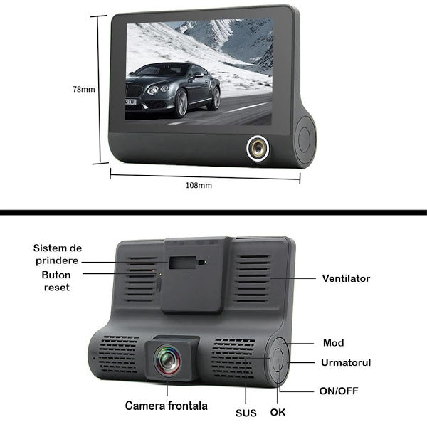 Blackbox L300-1 Triple Lens Dash Cam, Full-HD, Front/Rear/Interior Cameras, 4-inch Screen, G-Sensor