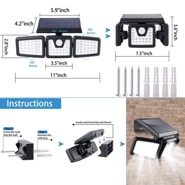 Lampa solara cu senzor de miscare, 74 LED-uri