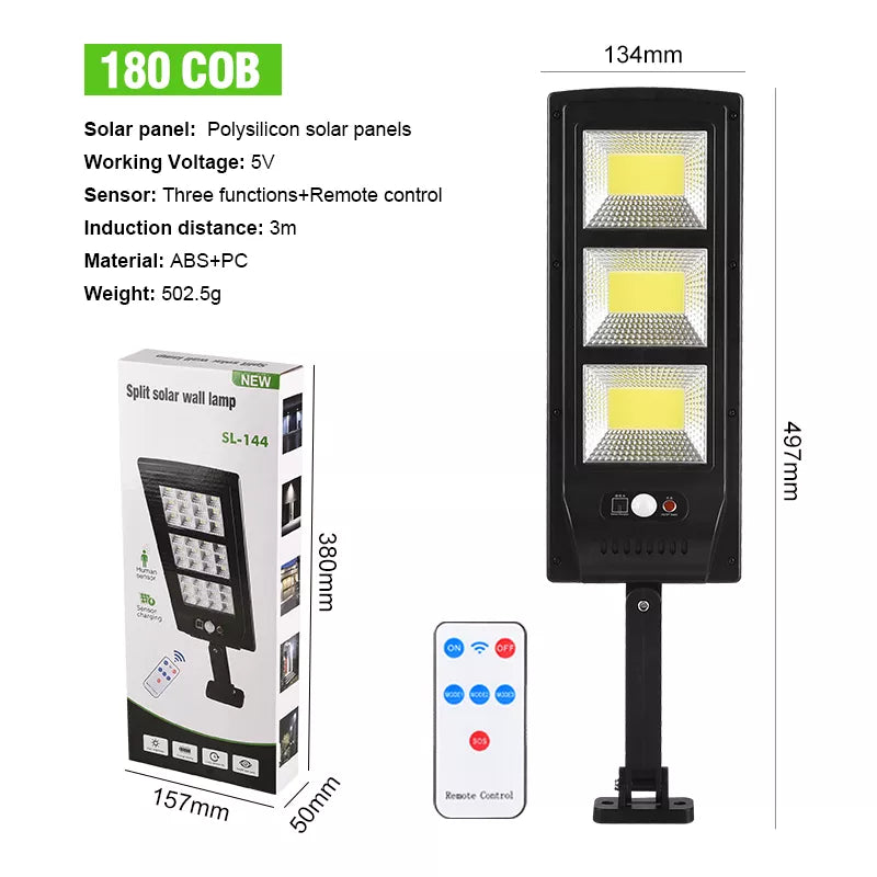 Lampa LED cu panou solar, resisten la uzura, 180COB, control prin telecomanda