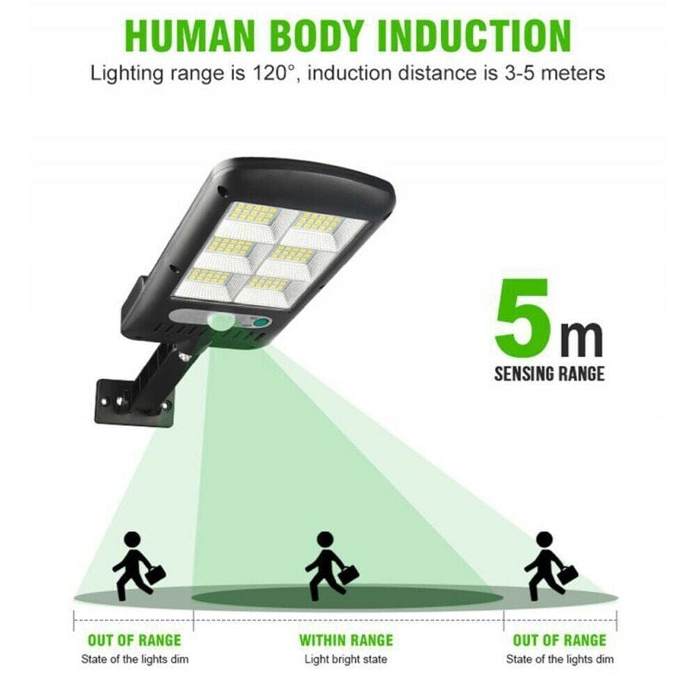 Lampa solara stradala 80 LED SMD, cu senzor de miscare, panou solar incorporat, brat de montare inclus si telecomanda cu functii multiple de setare a intensitatii luminoase si timpului de functionare