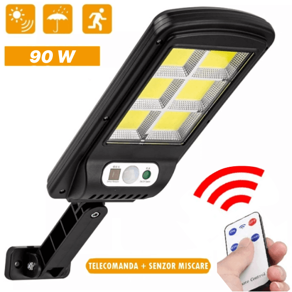 SET 4 X Lampa solara 90W COB cu telecomanda + Lanterna CADOU