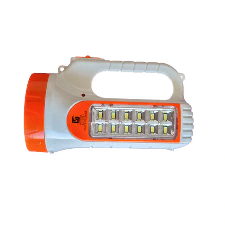 Lanterna de mana SG-1982, 2 surse de lumina, LED 2 W , 12 SMD, baterie reincarcabila, alb/portocaliu 16x9 cm